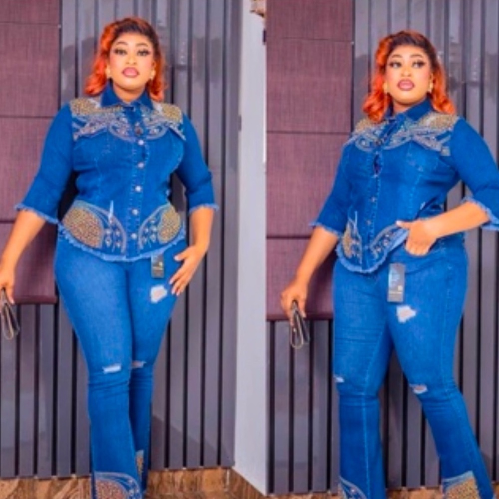 Embroidered Blue Denim Outfit